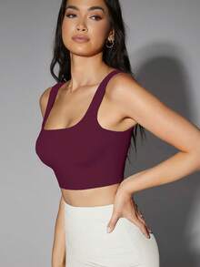 Silquee Women's Solid Color Minimalist Versatile Cropped Tank Top For Daily Wear - Maroon - View 4