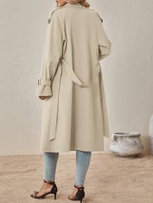 SHEIN Clasi Abrigo Trench con Manga Raglán, Doble Botonadura y Cinturón para Otoño/Invierno - Albaricoque - Ver 2