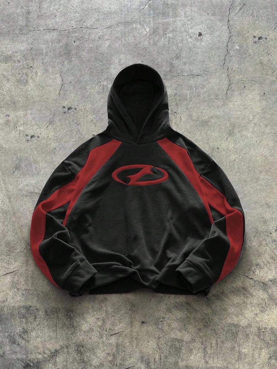 AXEPEAK Casual Sports Racing Colorblock Patchwork Long Sleeve Hoodie - Multicolor - View 1