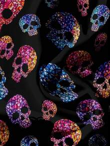 Mellowie Halloween Colorful Skull Print Plus Size Casual V-Neck Ruffle Blouse, Suitable For Summer, Party - Multicolor - View 5