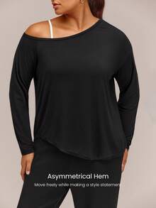 GLOWMODE Plus Size SoftCalm TENCEL™ Modal Getaway Glow Relaxed Fit One-Shoulder Long Sleeve With Asymmetrical Hem Daily Casual Fall - Black - View 4