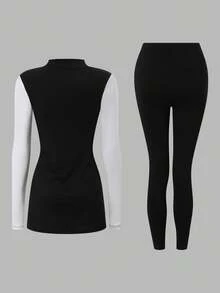 SHEIN With My Calm Middle Eastern Style 2-Piece Colorblock Long Pants & Long Sleeve Women's Sports Set - Multicolor - View 5