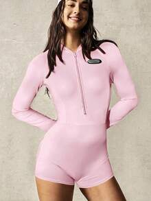 VARSIVA Zipper Long Sleeve Slim Fit Rashguards - Pink - View 6
