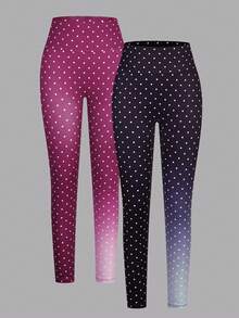 Velisys Velisys New Summer Women's High Waist Slim Fit Polka Dot Gradient Print Sports Leggings - Multicolor - View 8