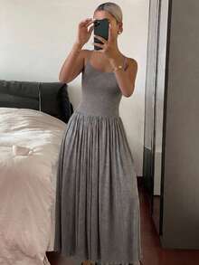 DAZY Vestido largo sin mangas de unicolor con cintura ceñida, camisón de verano para mujer - Gris - Ver 1
