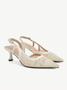 CUCCOO CHICEST Women's French Lace Sandals Pointed Chinese Style High Heels - Apricot - View 1