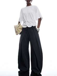 LYSMO Women's Solid Color Pleated Casual Versatile Daily Wear T-Shirt - White - View 6