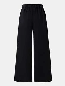 SHEIN Teen Girls Long Pants, Black, Low Rise Cute Boyfriend Fit, Fall, Loose, Formal Work Junior - Black - View 2