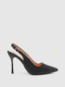 CUCCOO BIZCHIC Simple Rear Empty Buckle Strap Stiletto High Heels, Daily Commuting Versatile Women's Shoes - Fine stone black - View 2