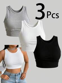 Velisys Velisys Women's Plus Size Solid Color Daily Fitness Tropical Sports Tank Top Gym Grey White Black Summer - Multicolor - View 2