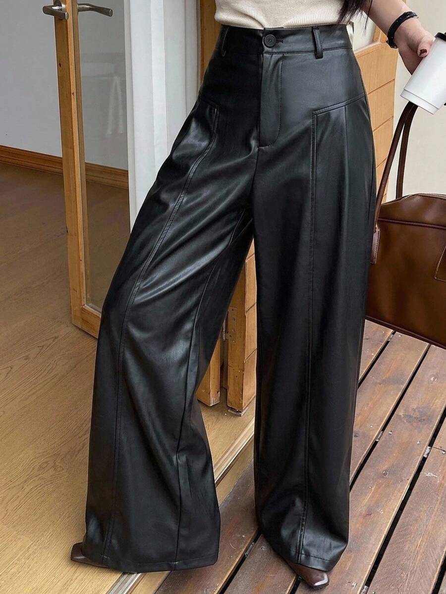 DAZY Women's Solid Color Casual Versatile Wide Leg Long Pants For Daily Wear - Black - View 1