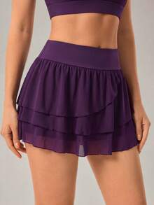 OutZeal Tennis Skirts Women Outdoor Skirts Ruffled Hem 2-In-1 Design Built-In Shorts With Pocket - Purple - View 10