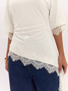 SHEIN BAE Women's Lace Patchwork Casual Versatile Daily Wear Top - Apricot - View 6