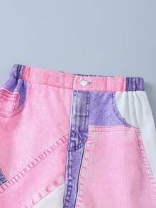 SHEIN 2pcs/Set Teen Short Sleeve & Long Pants Set, Bow Ribbon Pink, Suitable For Spring/Summer, Sports & Commute - Multicolor - View 4