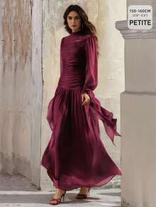 Anewsta Petite Women's Long Dress With Pleated Design, Elegant And Fashionable Evening Gown - Burgundy - View 2