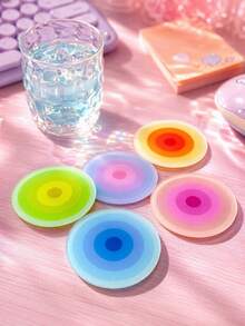 Joivida 5PCS Color Gradient Concentric Circle Round Cup Mats, Smooth Acrylic Coasters For Coffee Mugs And Water Cups, Reliable Heat Insulation Function Prevents Furniture Scalding And Water Traces - Multicolor - View 3