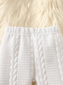 SHEIN Set di tessuti lavorati a maglia jacquard con motivo a cuori per neonati, design dolce e carino con fiocco - Bianco - Visualizzare 6