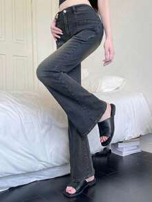 DAZY Celana Jeans Model Flare Denim Ketat dengan Efek Lusuh untuk Remaja Putri Musim Gugur - Biru - View 3