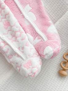 Souflis Souflis 2 Pieces Newborn Plush Fabric 2 Pieces Set, Warm Bow Knot Pattern Design, Loved And Pursued By Children, Made Of Comfortable Soft Skin-Friendly Fabric, Suitable For Children's Home Wear - Baby Pink - View 5