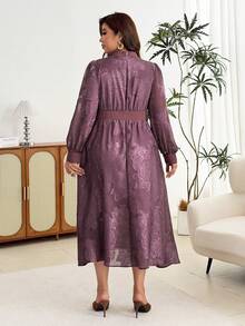 Modelyn Plus Size Elegant Commuter Floral Cut Dress - Purple - View 2