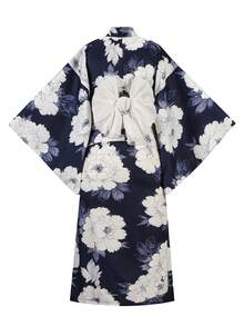 Irokai 日式傳統和服卡其色底牡丹花紋女款改良兩件式浴衣套裝 - 藍色 - 查看 2
