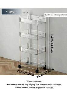 1pc Multi-Layer (2/3/4 Layers) Transparent Multipurpose Rolling Cart, Storage Rack, Strong Load-Bearing Capacity, Rotatable Wheels, Lockable, Convenient And Flexible, Acrylic Material, Floor Standing Mobile Snack Storage Cart, Suitable For Kitchen - Multicolor - View 9