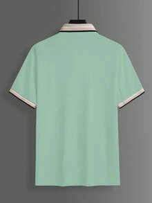 Calvornis 男士珠飾羅紋領刺繡短袖休閒 Polo 衫 - 綠色 - 查看 4