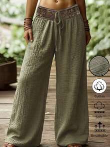 Holdful Holdful Women's Drawstring Waist Casual Versatile Daily Wear Wide Leg Pants - Army Green - View 1