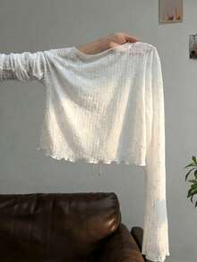 Resyla French Style Camisole Dress Layering Ruffle Trim Long Sleeve T-Shirt Cover Up Knit Cover-Up Women's Summer Sun Protection Plus Size Shirt - White - View 2