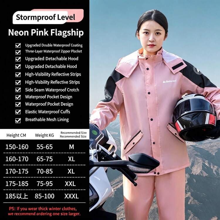 SHEIN Unisex Adult Separate Rain Jacket & Pants Set, Full Body Heavy Rainproof Motorcycle Riding Rain Suit With Adjustable Hood, Full Coverage Waterproof Rain Gear For Work, Travel & Outdoor Activities - Men's and women's styles - View 26