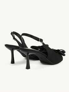 CUCCOO CHICEST Textured Satin High Heels, Summer Black Bow Design, Thin Heels And Thin Commuter Women's Sandals - Black - View 6