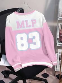 My Little Pony X SHEIN Plus Size Women's Letter Cartoon Print Casual Daily Long Sleeve Sweatshirt - White - View 2