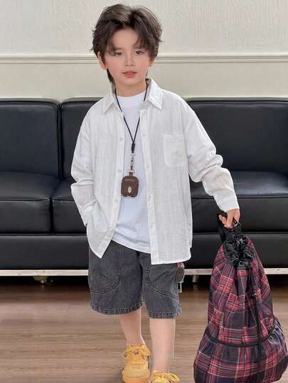 DAZY Boys (Big) Loose Casual Long Sleeve Autumn Basic Shirt Top