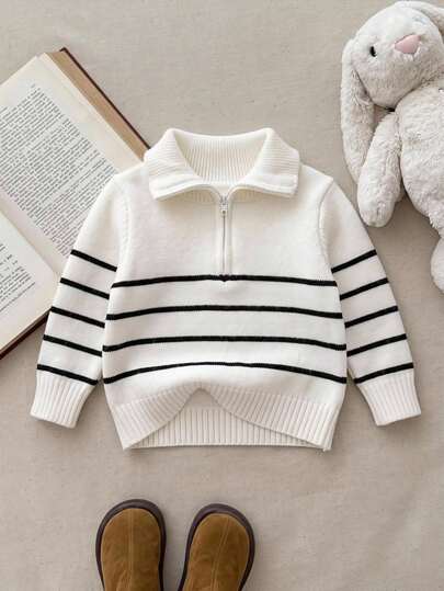 LMoss Kids Baby Boy Knitted Striped Polo Collar Casual Sweater