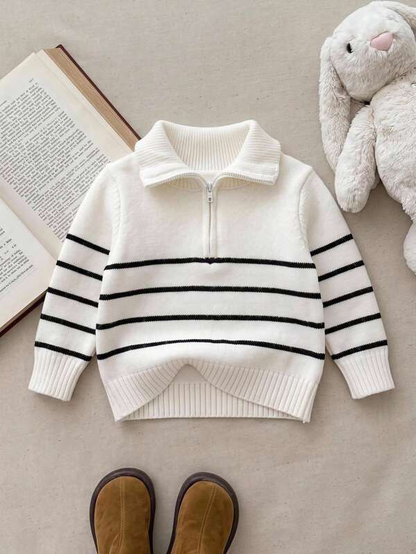 LMoss Kids Baby Boy Knitted Striped Polo Collar Casual Sweater