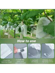 100Pcs Non Woven Drawstring Mesh Plant Protection Bags For Garden Orchard Crop Cover Anti Pest Bird Fruit Vegetable Grow Bags - White - View 4