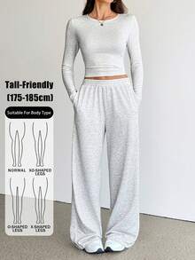 SHEIN Tall 女款秋季休閒長袖上衣與長褲兩件套 - 灰色 - 查看 1