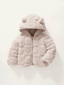 Cozy Pixies 女嬰時尚可愛保暖秋冬新款套裝，連帽粉色愛心圖案保暖內裡外套搭配護肚長褲，中厚 2 件套 - 駝色 - 查看 8