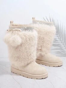 SHUZIA Women's Comfortable, Essential Fuzzy Round Toe Boots For Christmas - Apricot - View 4
