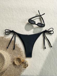Elavelle Summer Beach Tie Side Bikini Thong - Black - View 4