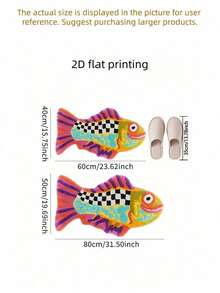 1PC Standard Size Fish Shape Pattern Printed Bath Mat With Non Slip Plastic Base Durable Absorbent Quick Drying Comfortable For Bathroom Floor Living Room Hallway Entryway Home Decor Essential - Multicolor - View 14