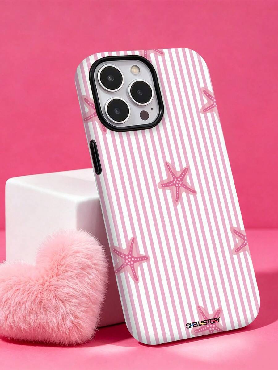ShellaStory Cute Pink And White Striped Starfish Phone Case. Double ...