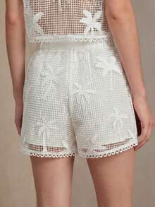 Anewsta Women's Spring/Summer Elegant Water-Soluble Coconut Flower Pattern White Fashion Versatile Shorts, Elegant Shorts, Spring/Summer Short - White - View 2