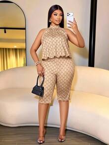 SOLERSUN Plus-Size Women's Elegant Jumpsuit, Suitable For Daily Wear, Office Commuting, Leisure Occasions, An - Khaki - View 3