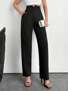 Wovencharm Wovencharm Black Slit Waist Straight Pants - Black - View 3