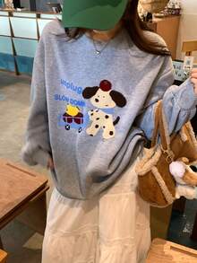 DAZY Women's Round Neck Cartoon Long Sleeve Sweatshirt, Girly Style Fall - Grey - View 7