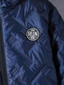 SHEIN 男童戶外運動保暖極簡拉鍊純色耐髒海軍藍棉質加厚外套 - 藏蓝色 - 查看 5