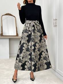 SHEIN Clasi Women's Floral Print Long Sleeve Elegant Dress - Black - View 7