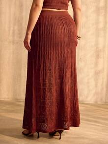 MOTF PREMIUM PLUS SIZE WOMEN'S SPRING/SUMMER TEXTURED KNIT SKIRT FALL - Brown - View 6