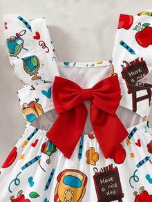 Emery Rose Kids Young Girl Summer Casual Pencil Heart Print Dress - Red - View 8